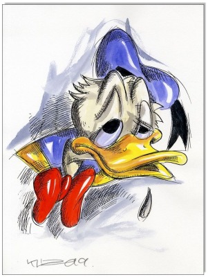 Donald Duck FACES VIII - 24 x 32 cm - Original Federzeichnung farbig aquarelliert auf Aquarellkarton