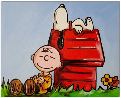 PEANUTS Charlie &amp; Snoopy sleeping- 40 x 50 cm - Original Acrylgemälde auf Leinwand/ Keilrahmen -