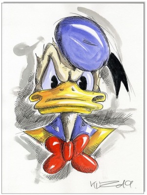 Donald Duck FACES XI - 24 x 32 cm - Original Federzeichnung farbig aquarelliert auf Aquarellkarton -