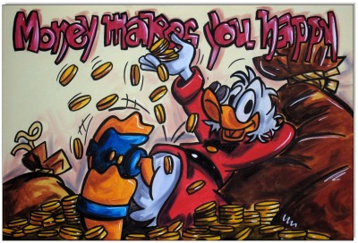 Dagobert Duck: Money makes you happy - 40 x 60 cm - Original Acrylgemälde auf Leinwand/ Keilrahmen