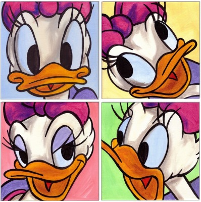 Daisy Duck FACES I - 4 Bilder 20 x 20 cm - Original Acrylgemälde auf Leinwand/ Keilrahmen -