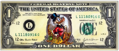Dagobert Dollar VII: Dagobert Duck One Dollar Bill - 50 x 119 cm - Original Acrylgemälde auf