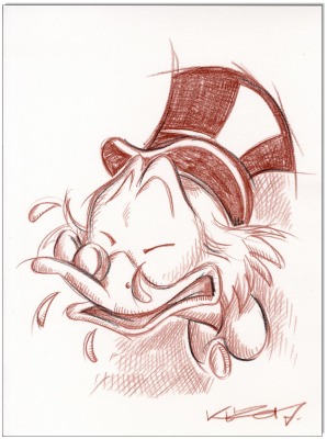 Dagobert Duck - 24 x 32 cm - Original Rötelzeichnung auf Zeichenkarton - Artikelnummer 00529