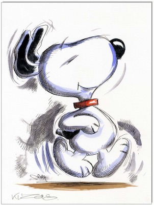 PEANUTS Running Snoopy I - 24 x 32 cm - Original Federzeichnung farbig aquarelliert auf
