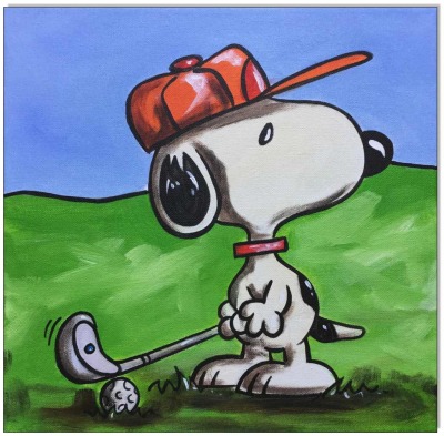 PEANUTS Snoopy Golf - 30 x 30 cm - Original Acrylgemälde auf Leinwand/ Keilrahmen - Artikelnummer 0