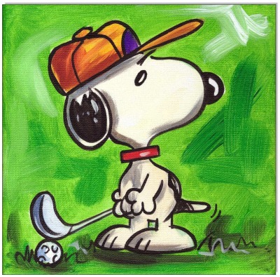 PEANUTS Snoopy plays Golf II - 20 x 20 cm - Original Acrylgemälde auf Leinwand/ Keilrahmen -