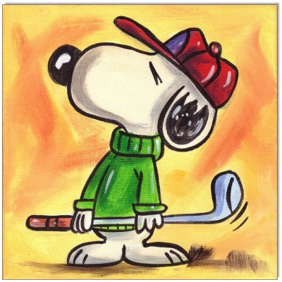 PEANUTS Snoopy plays Golf VI - 20 x 20 cm - Original Acrylgemälde auf Leinwand/ Keilrahmen -