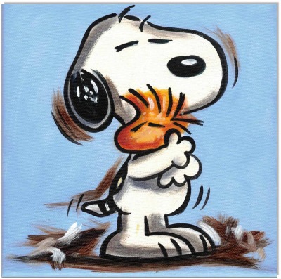 PEANUTS Snoopy &amp; Woodstock VIII - 20 x 20 cm - Original Acrylgemälde auf Leinwand/ Keilrahmen -