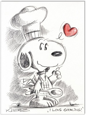 PEANUTS Snoopy I love cooking - 24 x 32 cm - Original Kreidezeichnung auf Zeichenkarton -