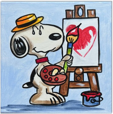 PEANUTS Snoopy The Painter - 20 x 20 cm - Original Acrylgemälde auf Leinwand/ Keilrahmen -