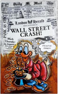Dagobert Duck: Wall Street Crash - 30 x 50 cm - Original Acrylgemälde/ Mischtechnik auf Leinwand/