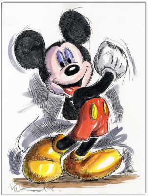 Mickey Mouse II - 24 x 32 cm - Original Federzeichnung farbig aquarelliert auf Aquarellkarton -