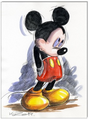 Mickey Mouse III - 24 x 32 cm - Original Federzeichnung farbig aquarelliert auf Aquarellkarton -