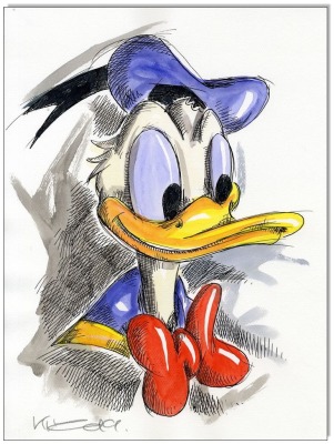 Donald Duck FACES XIII - 24 x 32 cm - Original Federzeichnung farbig aquarelliert auf Aquarellkarton