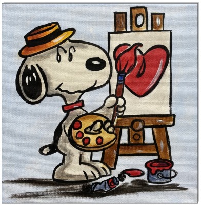 PEANUTS Snoopy The Painter II - 20 x 20 cm - Original Acrylgemälde auf Leinwand/ Keilrahmen -