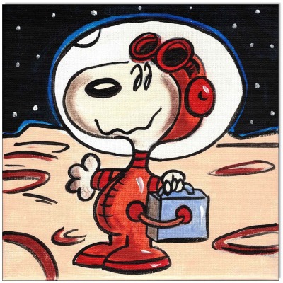 PEANUTS Snoopy MOON I - 20 x 20 cm - Original Acrylgemälde auf Leinwand/ Keilrahmen - Artikelnummer