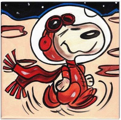 PEANUTS Snoopy MOON IV - 20 x 20 cm - Original Acrylgemälde auf Leinwand/ Keilrahmen -