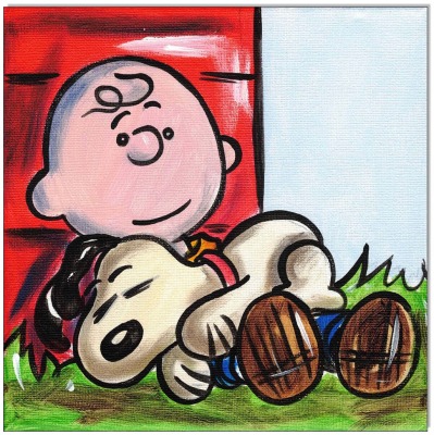 PEANUTS Charlie &amp; Snoopy IV - 20 x 20 cm - Original Acrylgemälde auf Leinwand/ Keilrahmen -