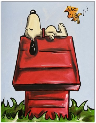 PEANUTS Snoopy &amp; Woodstock IX- 50 x 70 cm - Original Acrylgemälde auf Leinwand/ Keilrahmen -