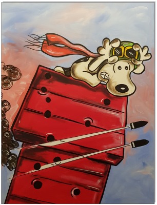 PEANUTS Snoopy vs. Red Baron VI - 50 x 70 cm - Original Acrylgemälde auf Leinwand/ Keilrahmen -