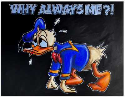 Donald Duck: Why always me - 70 x 100 cm - Original Acrylgemälde auf Leinwand/ Keilrahmen -