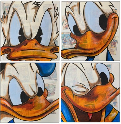 Donald Duck V - 60 x 60 cm - Original Acrylgemälde und Collage auf Leinwand/ Keilrahmen -