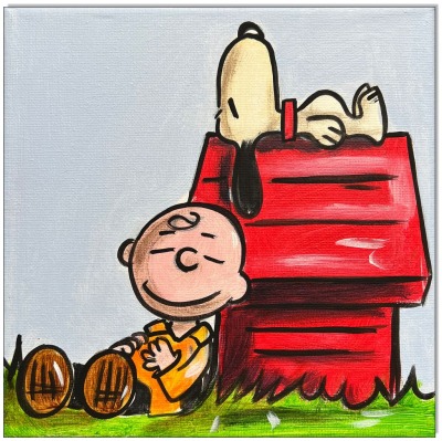 PEANUTS Charlie &amp; Snoopy V - 20 x 20 cm - Original Acrylgemälde auf Leinwand/ Keilrahmen -