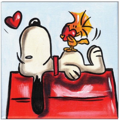 PEANUTS Snoopy &amp; Woodstock IV - 20 x 20 cm - Original Acrylgemälde auf Leinwand/ Keilrahmen -