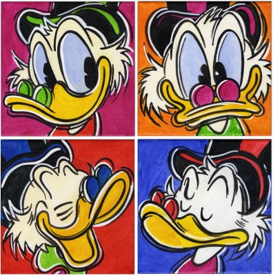 Dagobert Duck POP FACES - 4 Bilder 30 x 30 cm - Original Acrylgemälde auf Leinwand/ Keilrahmen -