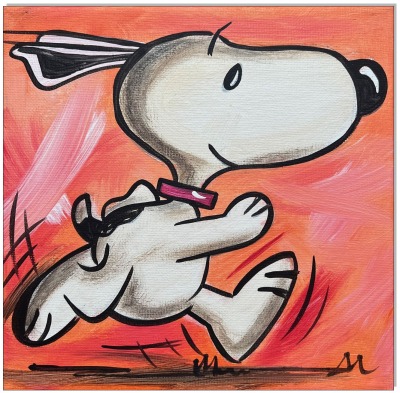 PEANUTS Running Snoopy II - 20 x 20 cm - Original Acrylgemälde auf Leinwand/ Keilrahmen -