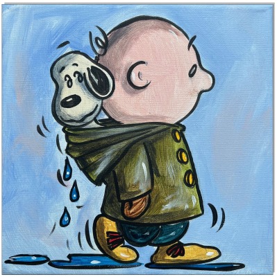 PEANUTS Charlie &amp; Snoopy rainy days - 20 x 20 cm - Original Acrylgemälde auf Leinwand/ Keilrahmen -
