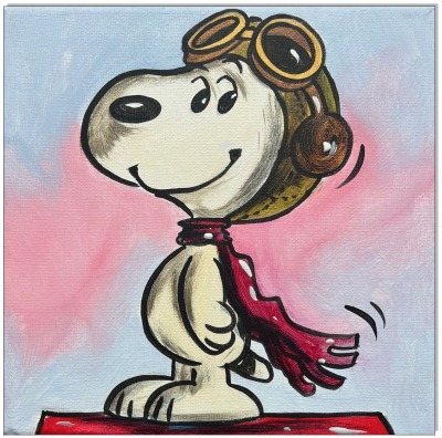 PEANUTS Snoopy vs. Red Baron XI - 20 x 20 cm - Original Acrylgemälde auf Leinwand/ Keilrahmen -