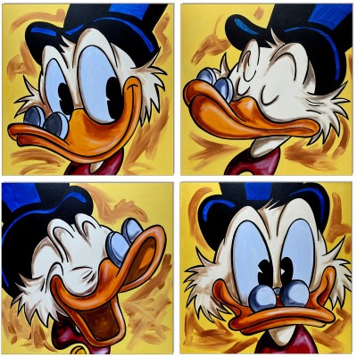 Dagobert Duck FACES II - 4 Bilder 30 x 30 cm - Original Acrylgemälde auf Leinwand/ Keilrahmen -