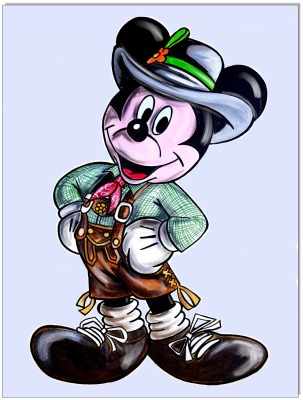Mickey Mouse in Lederhosen - 50 x 70 cm - Original Acrylgemälde auf Leinwand/ Keilrahmen -