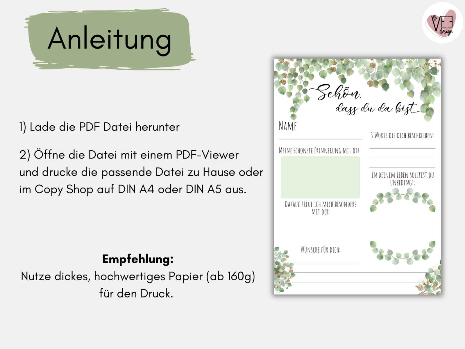 Gästebuchkarten zur Kommunion / Konfirmation mit Eukalyptus - PDF Dateien 2