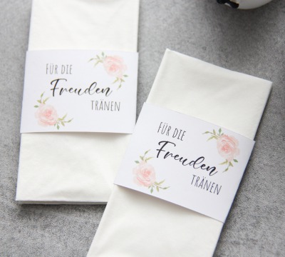 DIY Freudentränen Banderole für Taschentücher weiß mit Rosen - unpersonalisiert