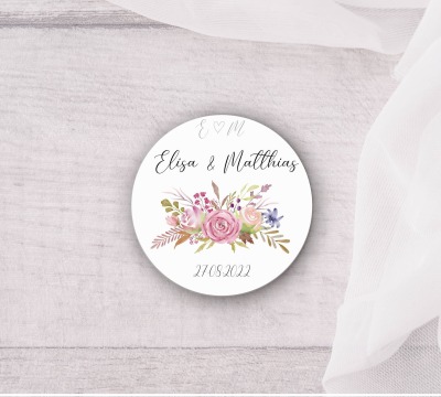 24 personalisierte Aufkleber mit Blumenbouquet - perfekt als Hochzeitsankündigung