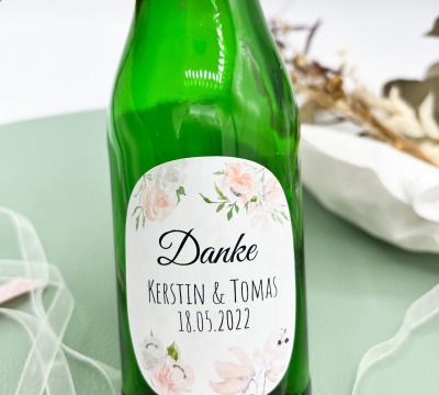 Flaschenetiketten Danke Blumenkranz - personalisiert - passend für Piccolos