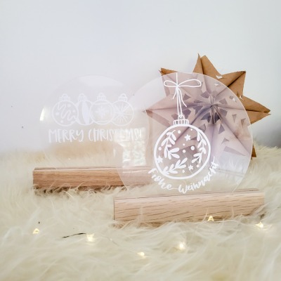 Acrylglas mit Eichenständer - Geschenk zu Weihnachten/ Geburtstag/ Hochzeit
