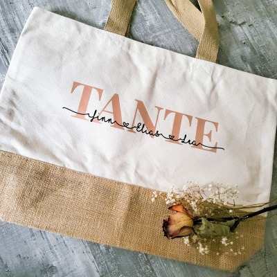 Personalisierte Jute-Shopper Tante - Einkaufstasche, Geschenk für die Tante