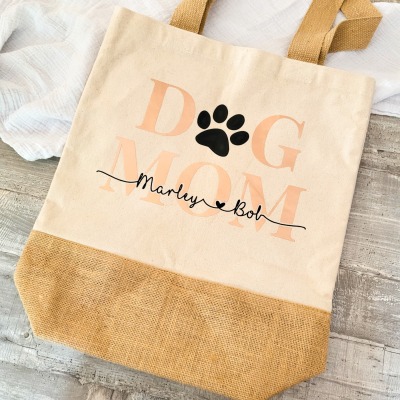 Personalisierte Jute-Shopper Dogmom, Hundemama, Geschenk für Hundeliebhaber - Einkaufstasche,