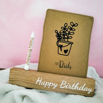 Kartenhalter, Bilderleiste, Fotoständer Happy Birthday mit Kerze - Geschenkidee zum Geburtstag