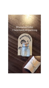 Wunscherfüller mit Geschenkverpackung - Echtes Pusteblumen-Schirmchen im Glas - Geschenk von der