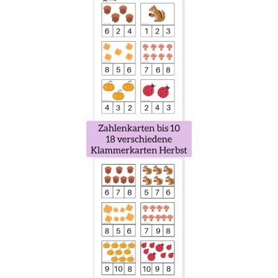 PDF: Zahlenkarten bis 10 - Herbst Motiv