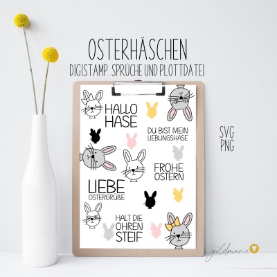 Osterhäschen - Plotterdatei SVG, DigiStamp, DigiPapier,