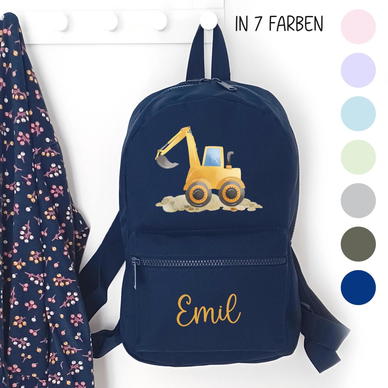 Kindergartenrucksack Bagger, Kindergartentasche personalisiert, Farbauswahl, Geschenkidee für