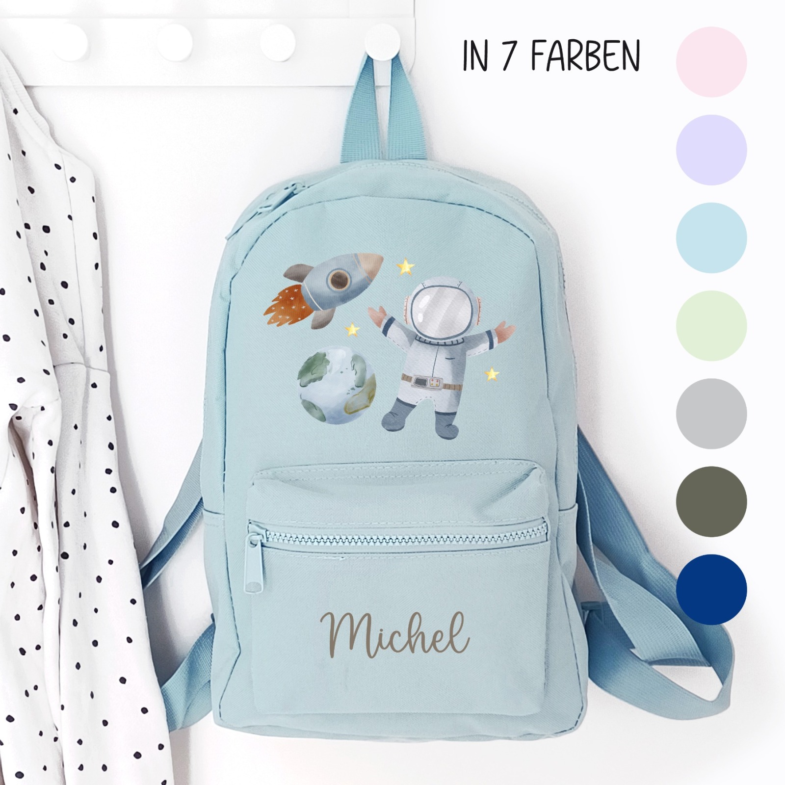 Kindergartenrucksack Weltall, Kindergartentasche personalisiert, Farbauswahl, Geschenkidee für