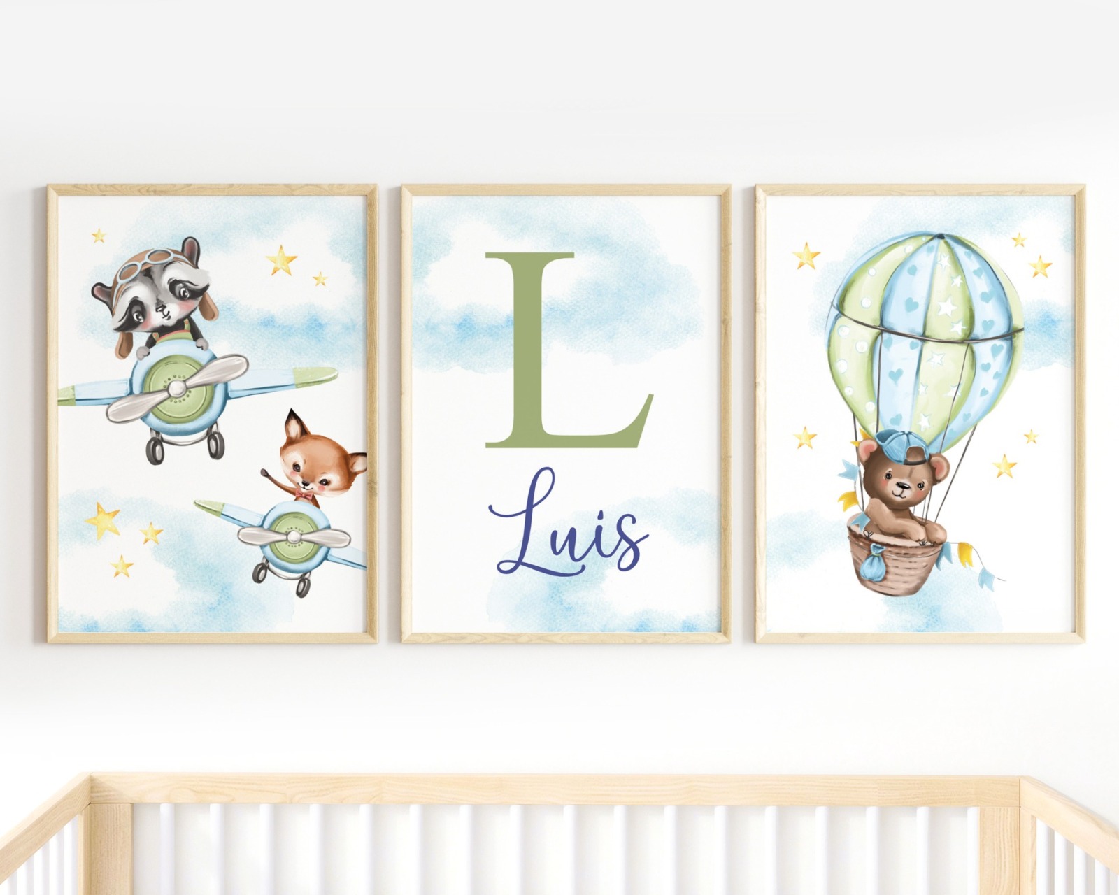 Kinderzimmer Bilder Set Flugzeuge Tiere personalisiert