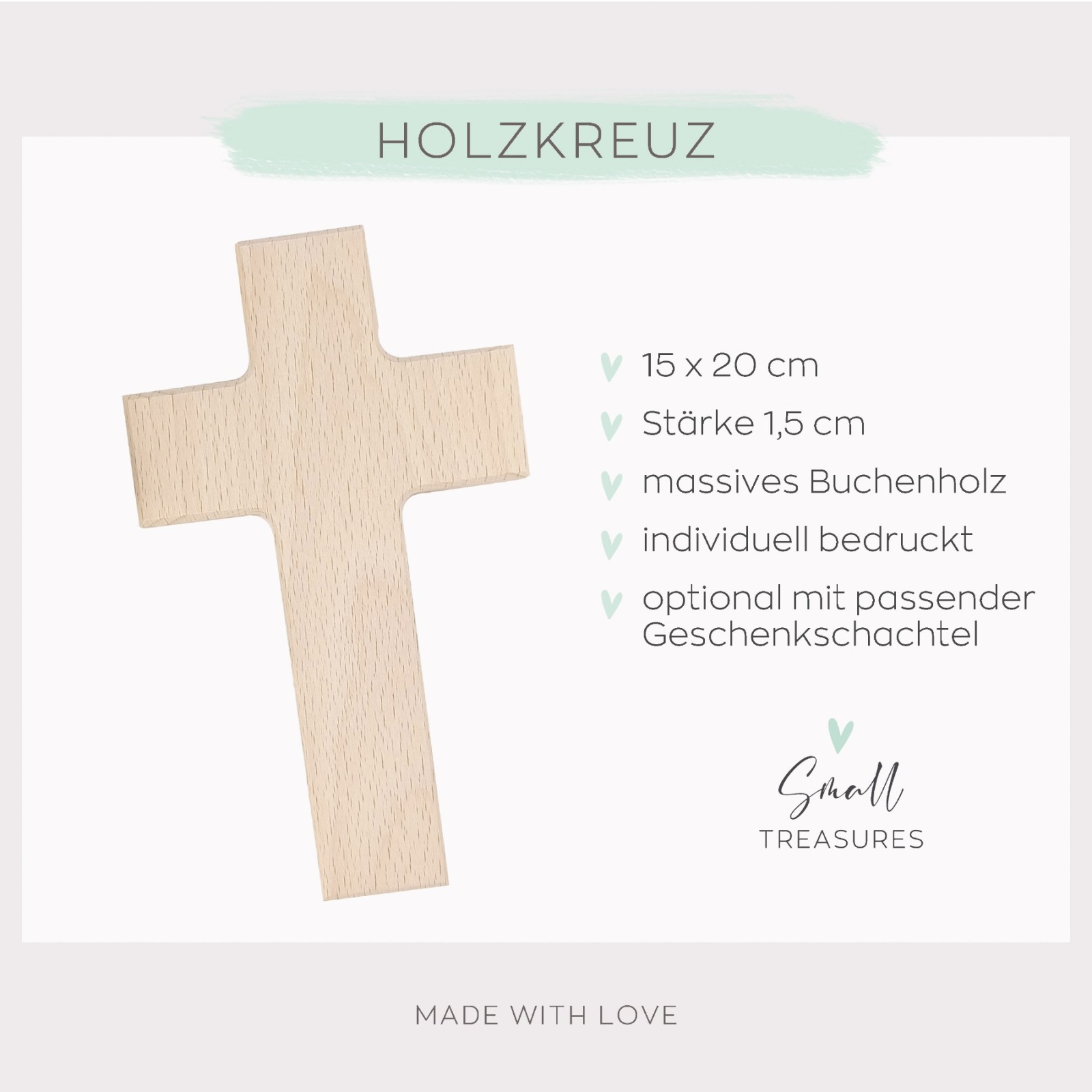 Taufkreuz Holzkreuz für Kinder, personalisiert Blätter 2
