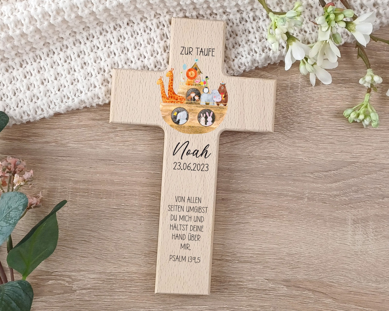 Taufkreuz Holzkreuz für Kinder, personalisiert Arche 3